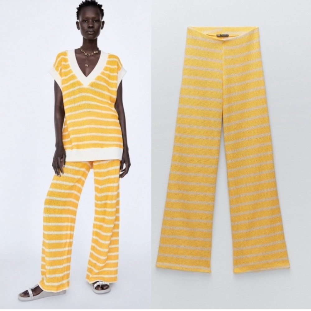 Zara Knit Striped Wide Leg Pants Size S